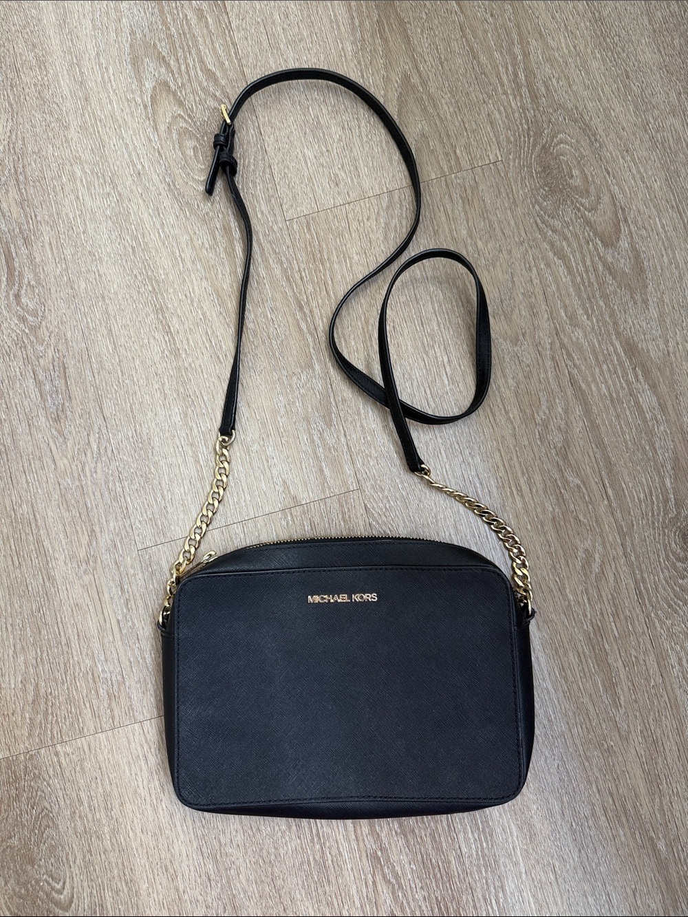 Michael Kors Black Crossbody with Gold Chain Strap